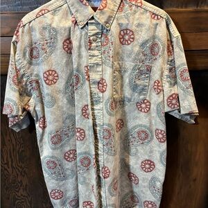 Haggar Red and Blue Casual Button Down Shirt with Intricate Patterns